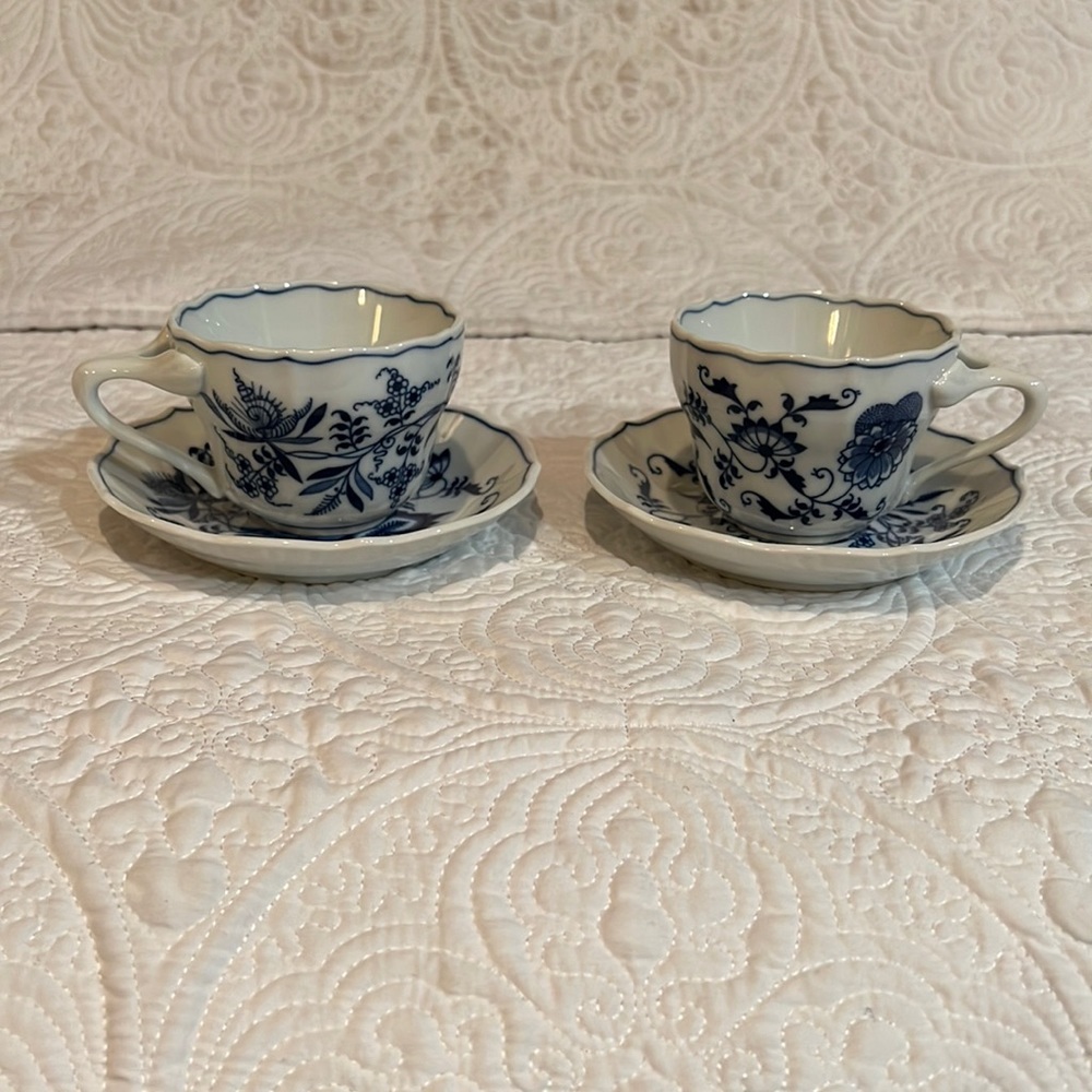 Blue Danube cups and saucers, set of 2